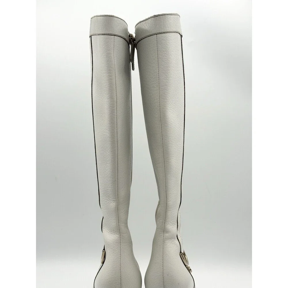 Gucci White Leather Knee High Pointed Toe Boots Vintage Size EU 36.5